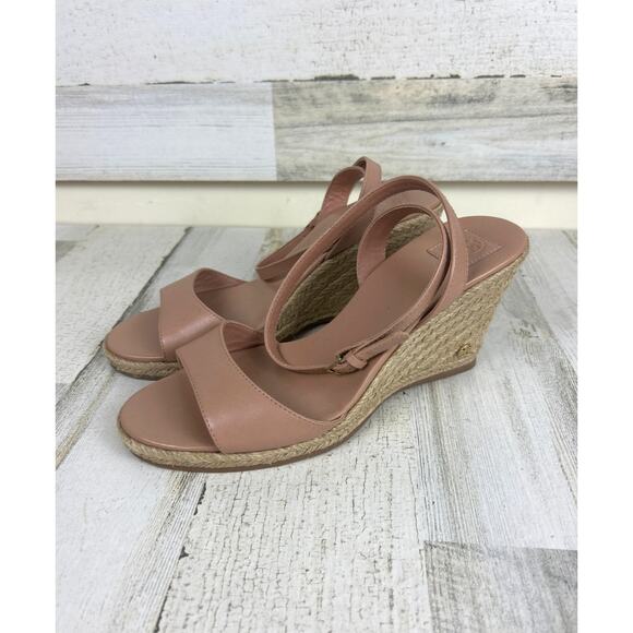Tory Burch Womens 8 Landon Pink Espadrille Wedge Ankle Buckle Sandals designer - Picture 2 of 10